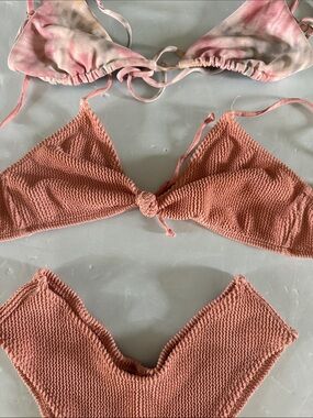 Skatie Textured Peach-Orange Triangle Bikini top ONLY